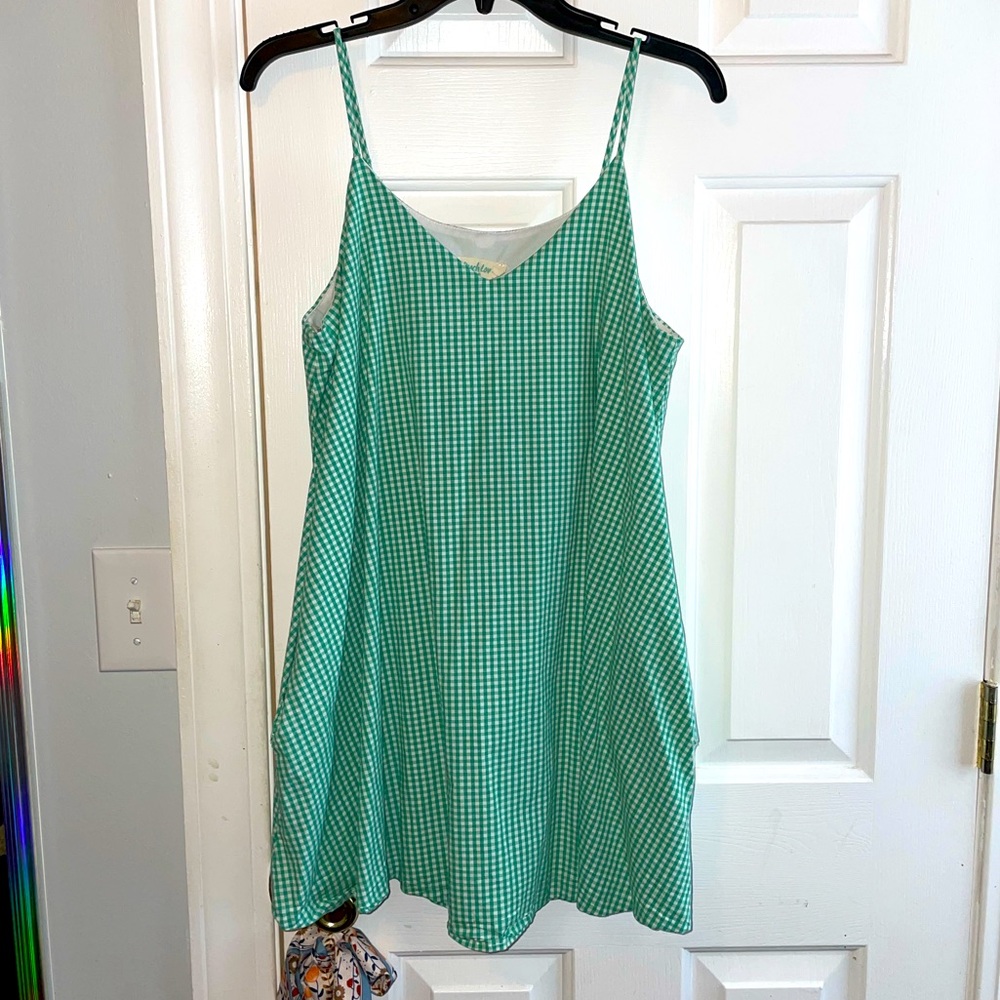 Peach Love, Plaid Green Wide Mini Dress